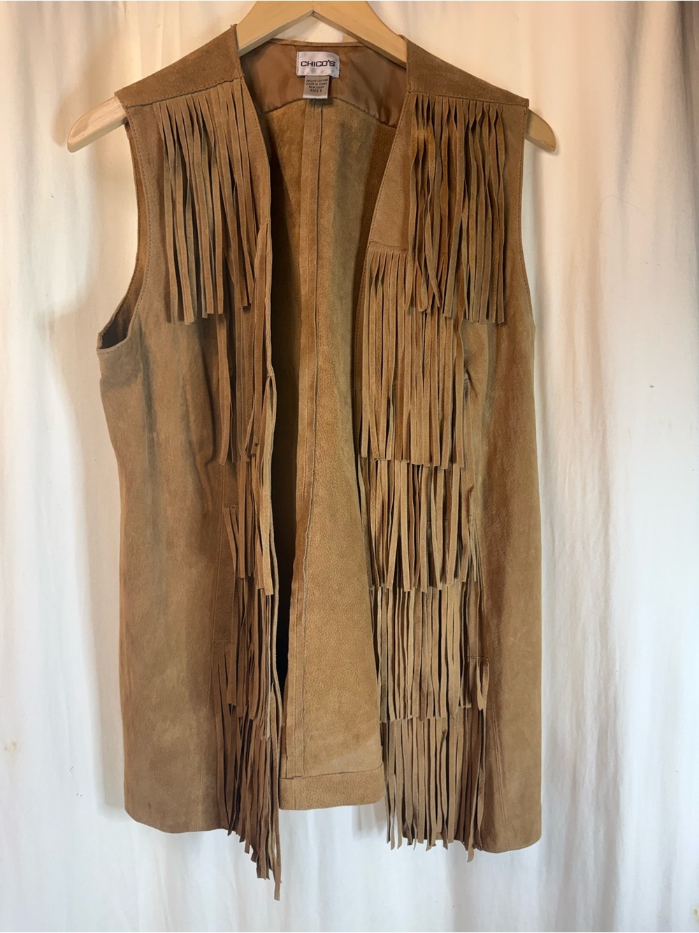 Chico's Tan Suede Fringe Vest